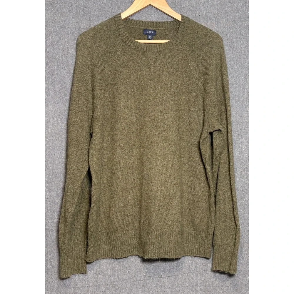 J. Crew Mens Lambswool Blend Crewneck Sweater Olive Green Heather XL AA027 HO22